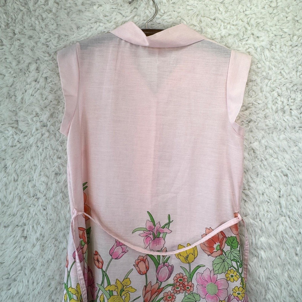 Beco Originals VTG Dress Womens M Pink Floral Button Front Retro 70s Sleeveless - Picture 12 of 14